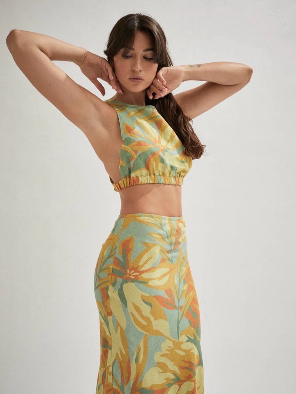 Women’s Yellow Tropical Print Swim crop top